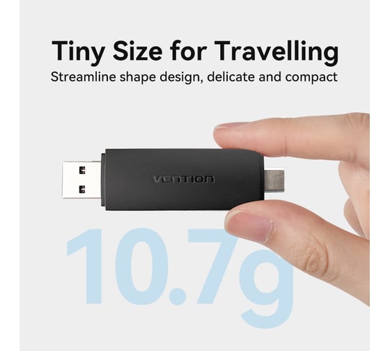 Картридер VENTION USB 3.0 A+C (SD+TF) Черный CLKB0