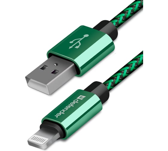 USB кабель DEFENDER ACH01-03T PRO USB2.0 Зеленый, AM-LightningM, 1m, 2.1A 87810 1