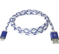 USB-кабель DEFENDER ACH03-03LT голубой, LED, USB-Lightning 1м 87551