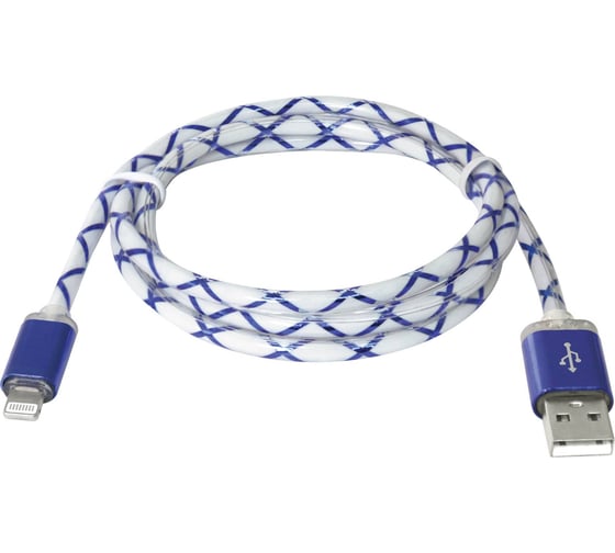 USB-кабель DEFENDER ACH03-03LT голубой, LED, USB-Lightning 1м 87551