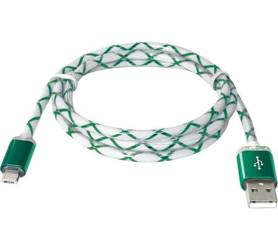 USB-кабель DEFENDER USB08-03LT USB2.0 зеленый, LED, AM-MicroBM, 1м 87557