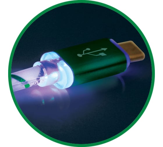 USB-кабель DEFENDER USB08-03LT USB2.0 зеленый, LED, AM-MicroBM, 1м 87557