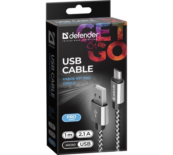 USB-кабель DEFENDER USB08-03T PRO USB2.0 Белый, AM-MicroBM, 1m, 2.1A 87803