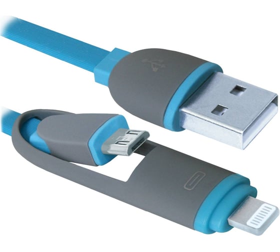 USB-кабель DEFENDER USB10-03BP синий, MicroUSB + Lightning, 1м 87487 1