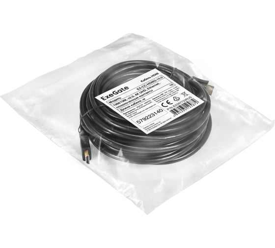 Кабель ExeGate HDMI EX-CC-HDMI2-10.0 19M/19M, v2.0, 10м, 4K UHD, Ethernet, позолоченные контакты 287733