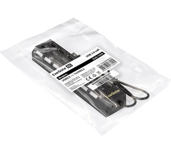 USB-Хаб ExeGate концентратор 7-в-1 DUB-72SW кабель-адаптер USB2.0 -- 7xUSB2.0, кнопки включения/отключения для каждого порта, Plug Play, черный 293978