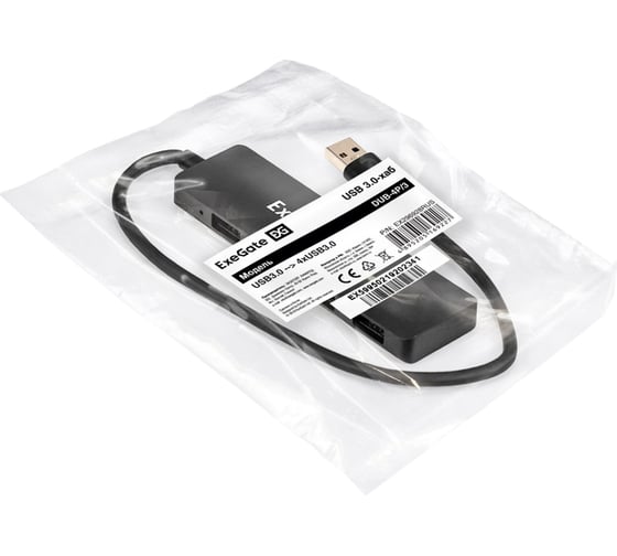 USB-Хаб ExeGate концентратор 4-в-1 DUB-4P/3 кабель-адаптер USB3.0 -- 4xUSB3.0, Plug Play, черный 296928
