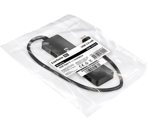 USB-Хаб ExeGate концентратор 4-в-1 DUB-4CP/3 кабель-адаптер USB Type C -- 4xUSB3.0, Plug Play, черный 296929