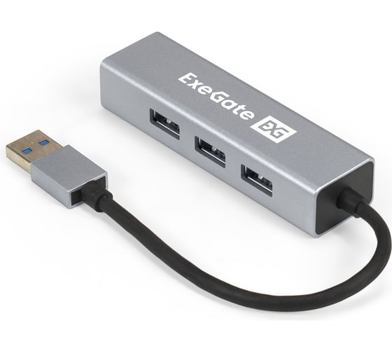 USB-Хаб ExeGate концентратор 4-в-1 DUB-4 кабель-адаптер USB3.0 -- 4xUSB3.0, Plug Play, корпус алюминиевый, серебристый 293981