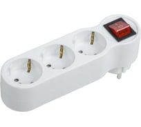 Белый тройник с выключателем IEK, Т-01/03В 3 места 2P+PE 16А WTP10-16-03-ZK-K01