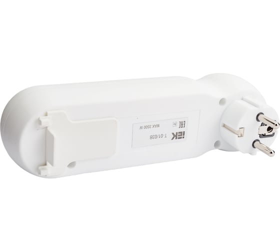 Белый тройник с выключателем IEK, Т-01/03В 3 места 2P+PE 16А WTP10-16-03-ZK-K01