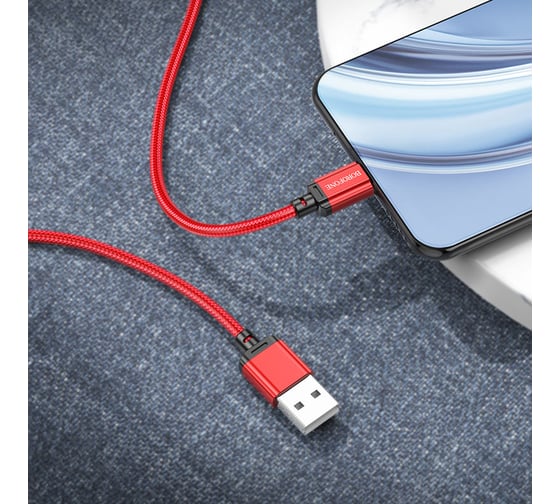 USB-кабель Borofone BX87 Sharp AM-microBM, 1 метр, 2.4A, нейлон, красный 23752-BX87mR