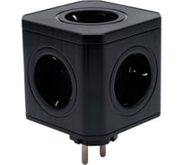 Тройник Cablexpert Tower 5р, 16А, заземл, черный, коробка, CUBE-5-16-B