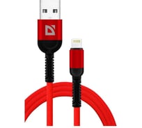 USB-кабель DEFENDER F167 Lightning, red, 1м, 2.4А, ткань, пакет 87104RED