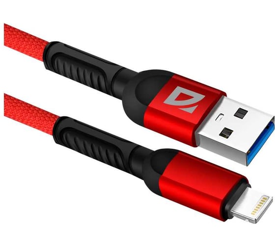 USB-кабель DEFENDER F167 Lightning, red, 1м, 2.4А, ткань, пакет 87104RED