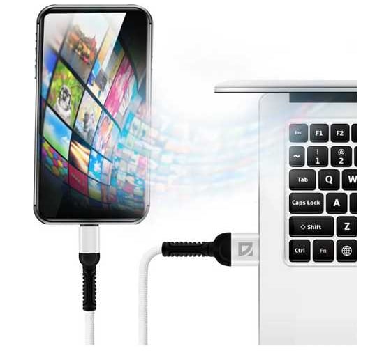 USB-кабель DEFENDER F167 Micro, white, 1м, 2.4А, ткань, пакет 87105WHI