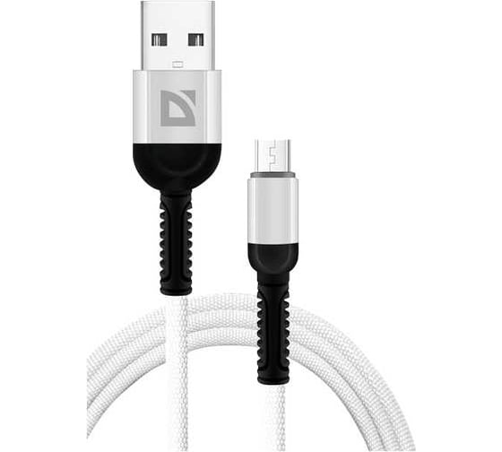 USB-кабель DEFENDER F167 Micro, white, 1м, 2.4А, ткань, пакет 87105WHI
