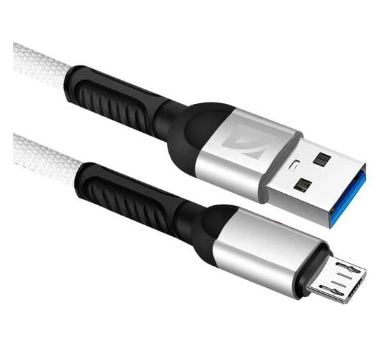 USB-кабель DEFENDER F167 Micro, white, 1м, 2.4А, ткань, пакет 87105WHI