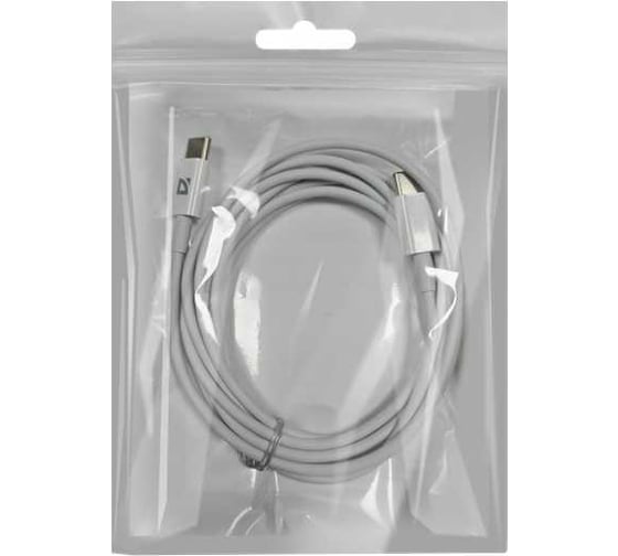 USB-кабель DEFENDER F182 TypeC-TypeC 2м, 60 Вт, PD,TPE, белый, пакет 87538