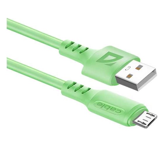 USB-кабель DEFENDER F207 Micro, green, 1м, 2.4А, силикон, пакет 87108GRN
