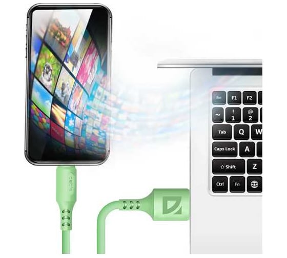USB-кабель DEFENDER F207 Micro, green, 1м, 2.4А, силикон, пакет 87108GRN