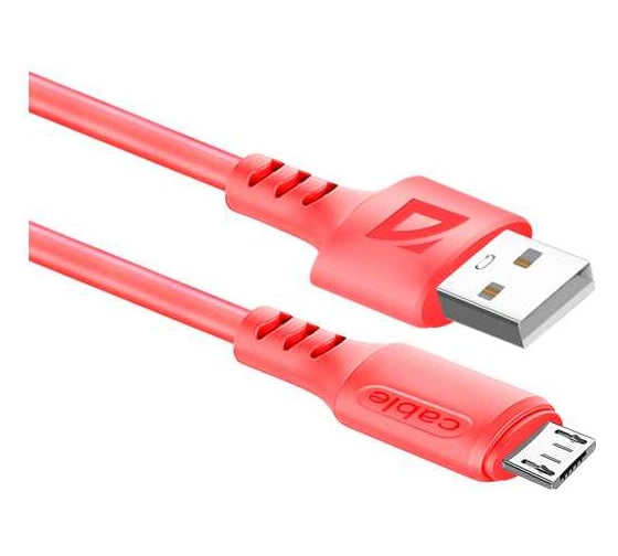 USB-кабель DEFENDER F207 Micro, red, 1м, 2.4А, силикон, пакет 87108RED