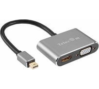 Кабель-переходник Telecom, Mini DisplayPort M - HDMI F+VGA F 4K@30Hz Alum Grey TA6080