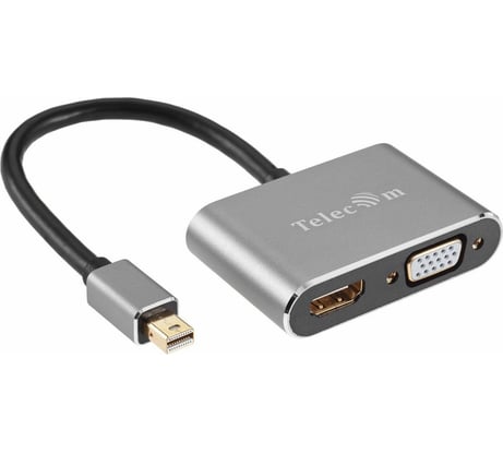 Кабель-переходник Telecom, Mini DisplayPort M - HDMI F+VGA F 4K@30Hz Alum Grey TA6080