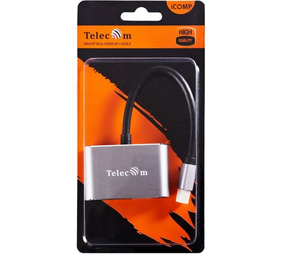 Кабель-переходник Telecom, Mini DisplayPort M - HDMI F+VGA F 4K@30Hz Alum Grey TA6080