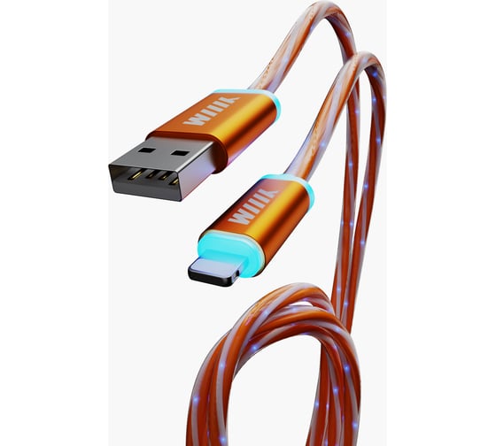 Кабель-переходник Wiiix светящийся USB-8pin оранжевый 1м CBL710-U8-10OG