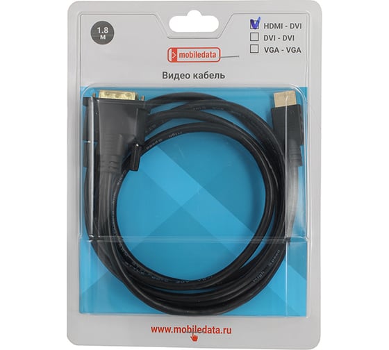 Видео-кабель mobiledata HDMI-DVI-D, double Link, 1.8 м HDMI-DVI-1.8