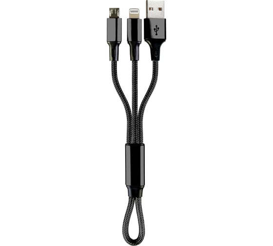 Data-кабель Wiiix микро-USB/USB-8pin, для пауэрбанков 16 см, черный CBB600-U8MU-1B 1
