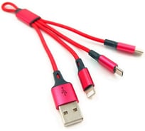 Data-кабель Wiiix микро-USB/USB-8pin/Type-C, для пауэрбанков 20 см, красный CBB600-U8MUTC-2R