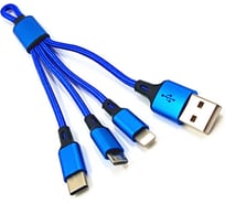 Data-кабель Wiiix микро-USB/USB-8pin/Type-C, для пауэрбанков 20 см, синий CBB600-U8MUTC-2BU