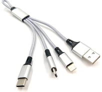 Data-кабель Wiiix микро-USB/USB-8pin/Type-C, для пауэрбанков 20 см, серебряный CBB600-U8MUTC-2S