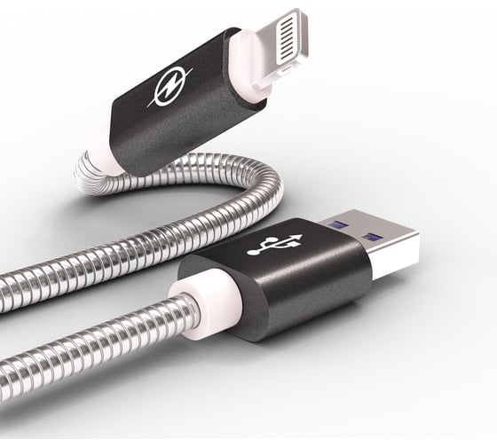 Data-кабель Wiiix Lightning серебристый с черным 1м блистер CB520-U8-10B