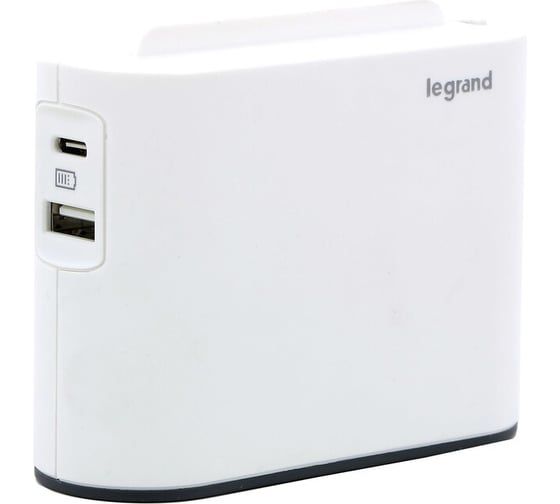 Разветвитель Legrand 2 розетки для плоских вилок с держателем для мобильного телефона и 2xUSB A+C (3А) зарядками, цвет: белосерый 049401