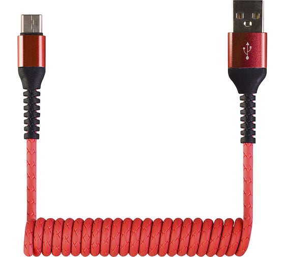 Кабель-переходник USB-Type C Wiiix красный спиральный 0,4-1,2м CB940-UTC-12R 1