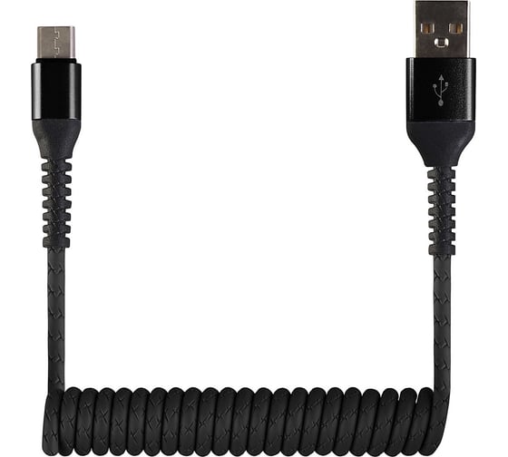 Кабель-переходник USB-Type C Wiiix черный спиральный 0,4-1,2м CB940-UTC-12B 1