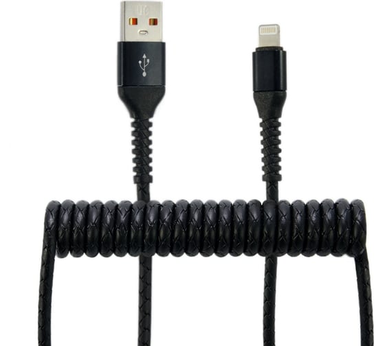 Кабель-переходник USB-Lightning Wiiix черный спиральный 1,2м CB940-U8-12B 1