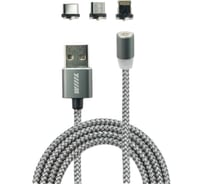 Магнитный кабель Wiiix микро-USB/USB-Lightning/Type-C серый 1м CBM980-U8MUTC-10GY
