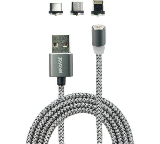 Магнитный кабель Wiiix микро-USB/USB-Lightning/Type-C серый 1м CBM980-U8MUTC-10GY 1