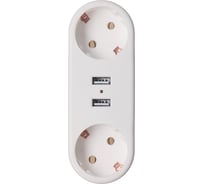Тройник для розетки idealim с USB, электрический, разветвитель Adapter-oval-2r-2usb-white