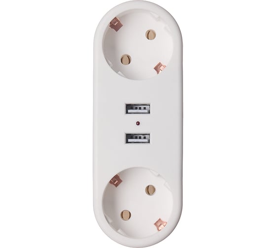 Тройник для розетки idealim с USB, электрический, разветвитель Adapter-oval-2r-2usb-white 1