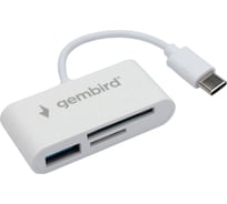Картридер Gembird Type-C (2.0) 3в1: SD, TF (MicroSD), USB2.0, кабель 10см, белый, FD2-MSD-2