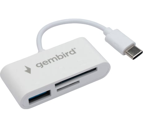 Картридер Gembird Type-C (2.0) 3в1: SD, TF (MicroSD), USB2.0, кабель 10см, белый, FD2-MSD-2