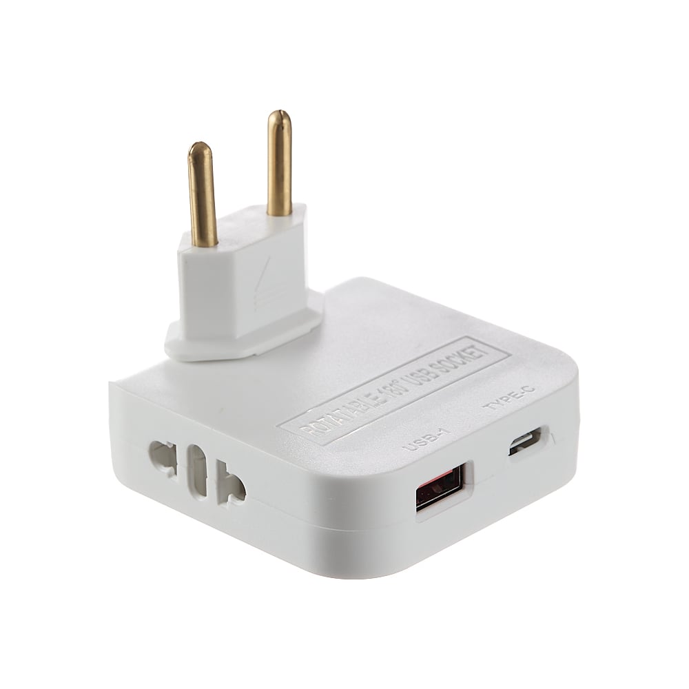 Поворотный тройник разветвитель для розетки idealim с USB и TypeC white ...