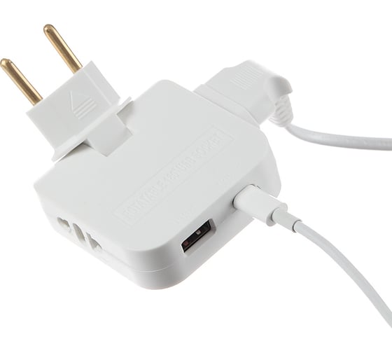 Поворотный тройник разветвитель для розетки idealim с USB и TypeC white USB + TypeC