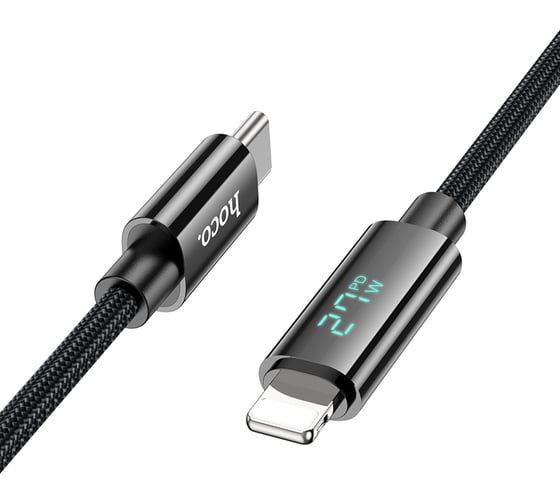 Кабель USB2.0 Type-C/Lightning, 2.4А, с дисплеем, U125, 1.2м, черный, коробка, Hoco 6942007611879 1