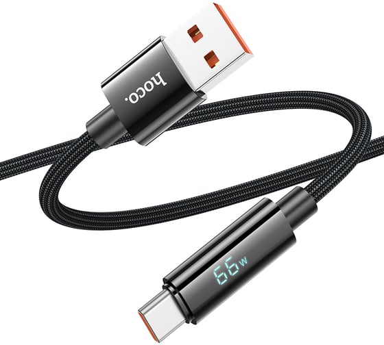 Кабель USB2.0 АM/Type-C, 5А, с дисплеем, U125, 1.2м, черный, коробка, Hoco 6942007611916